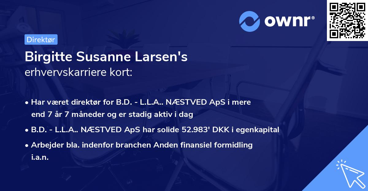 Birgitte Susanne Larsen's erhvervskarriere kort