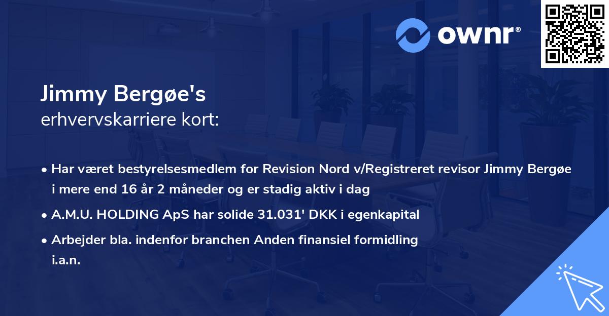 Jimmy Bergøe's erhvervskarriere kort
