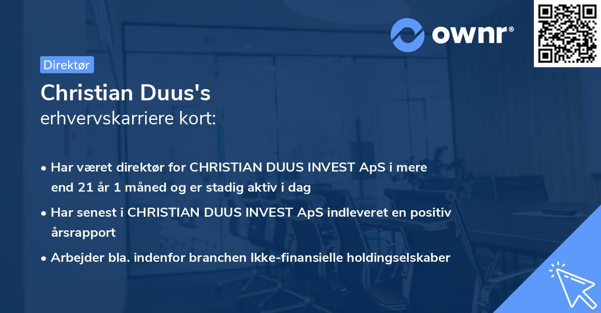 Christian Duus's erhvervskarriere kort