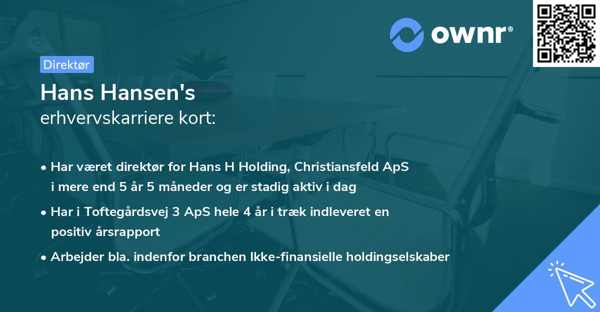 Hans Hansen's erhvervskarriere kort
