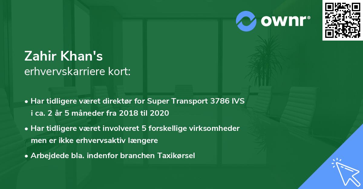Zahir Khan's erhvervskarriere kort