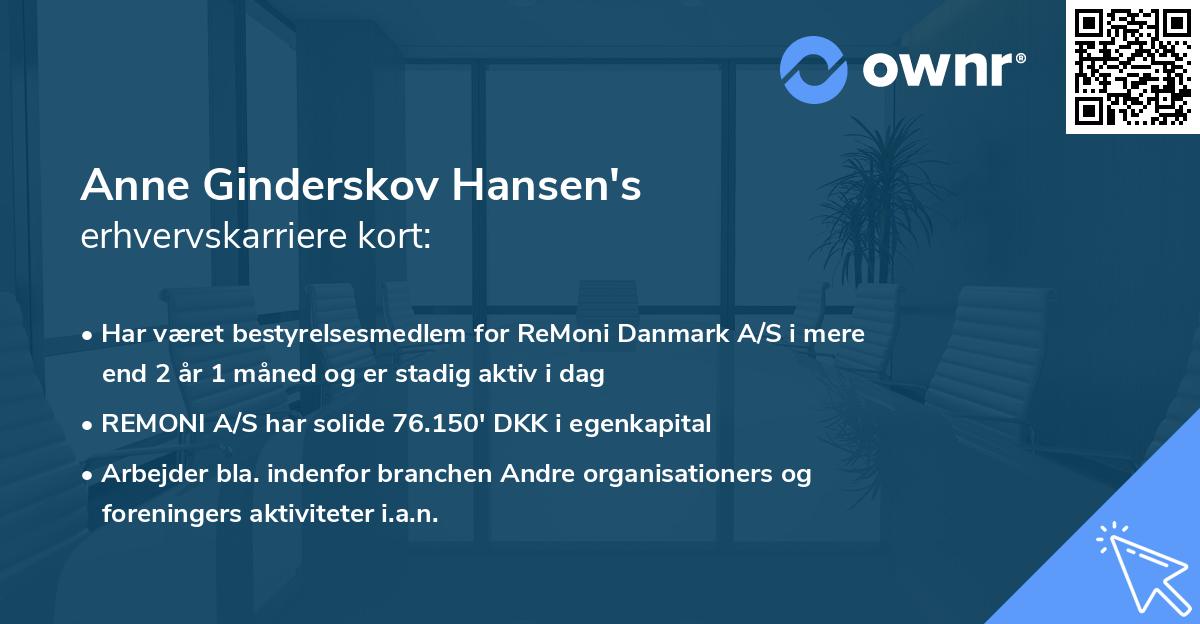 Anne Ginderskov Hansen's erhvervskarriere kort