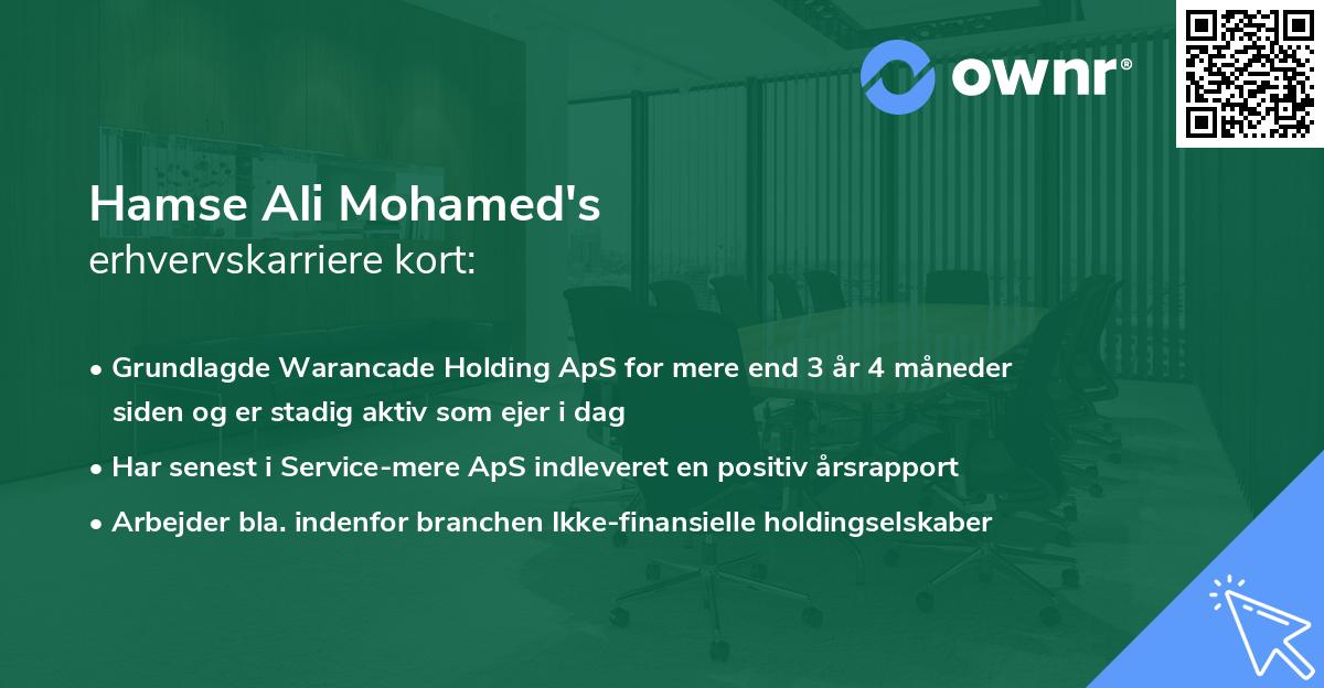 Hamse Ali Mohamed's erhvervskarriere kort