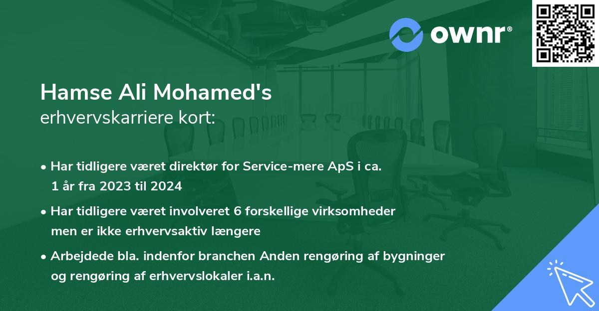 Hamse Ali Mohamed's erhvervskarriere kort