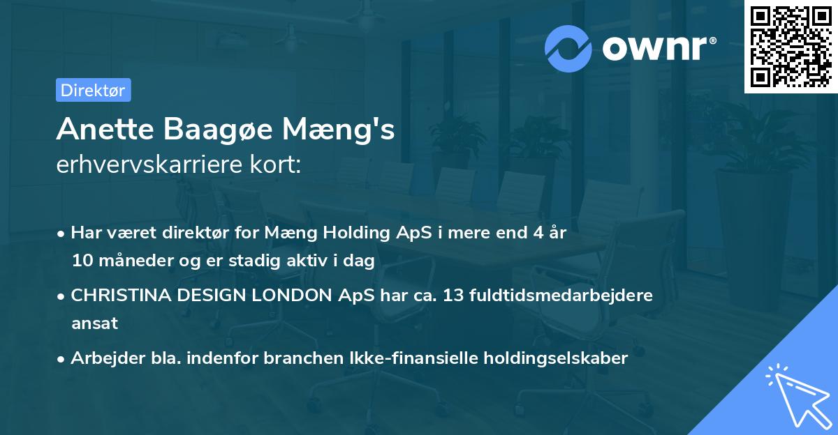 Anette Baagøe Mæng's erhvervskarriere kort