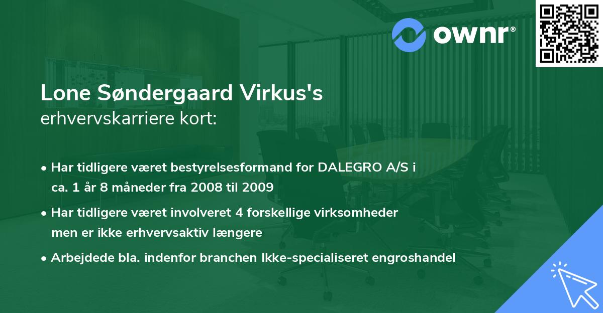 Lone Søndergaard Virkus's erhvervskarriere kort