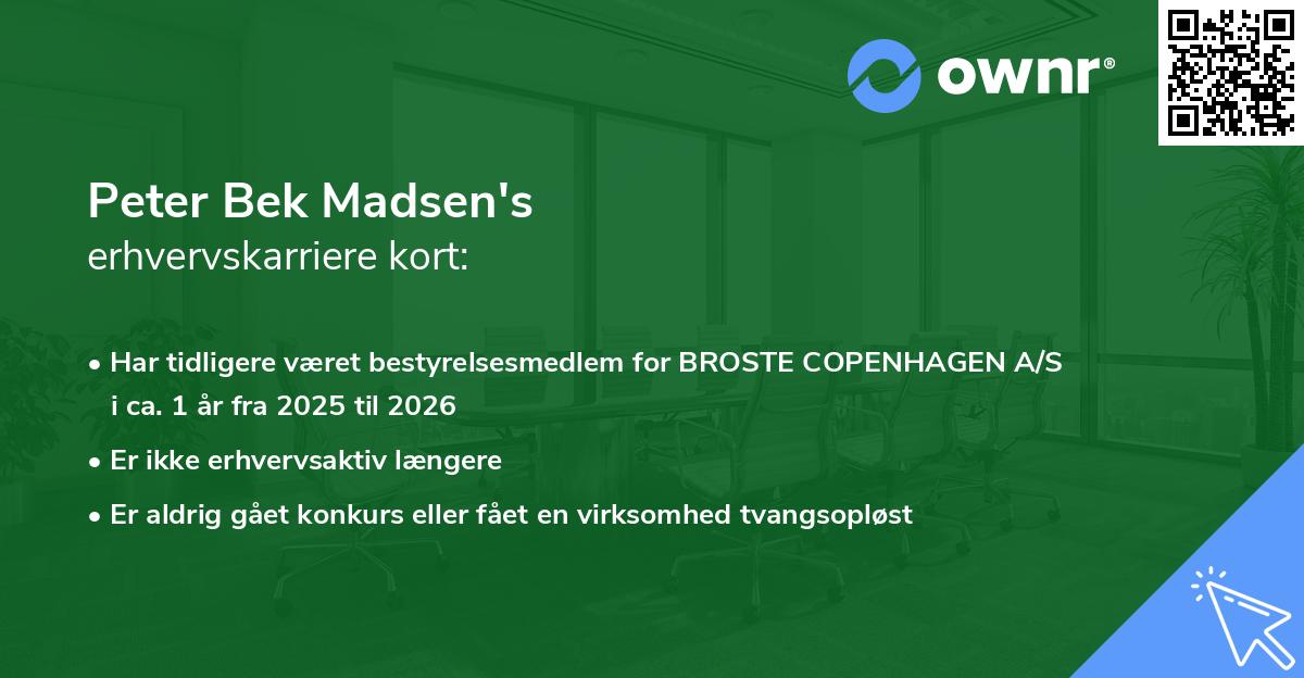 Peter Bek Madsen's erhvervskarriere kort