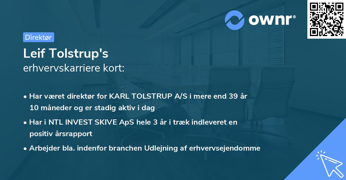 Leif Tolstrup's erhvervskarriere kort