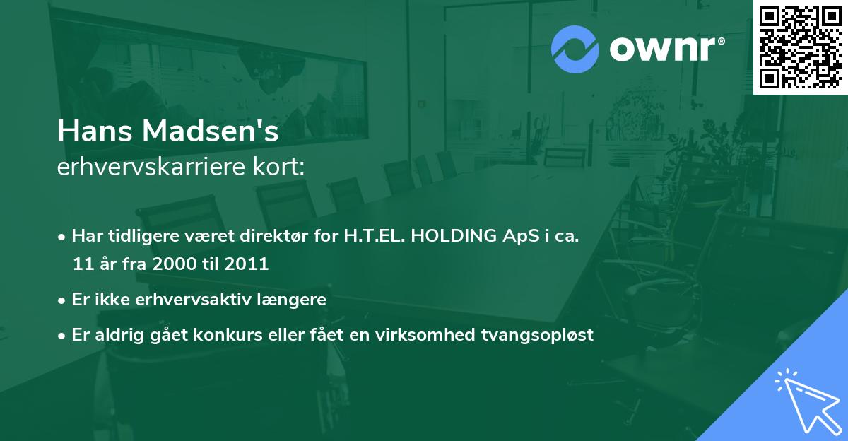 Hans Madsen's erhvervskarriere kort