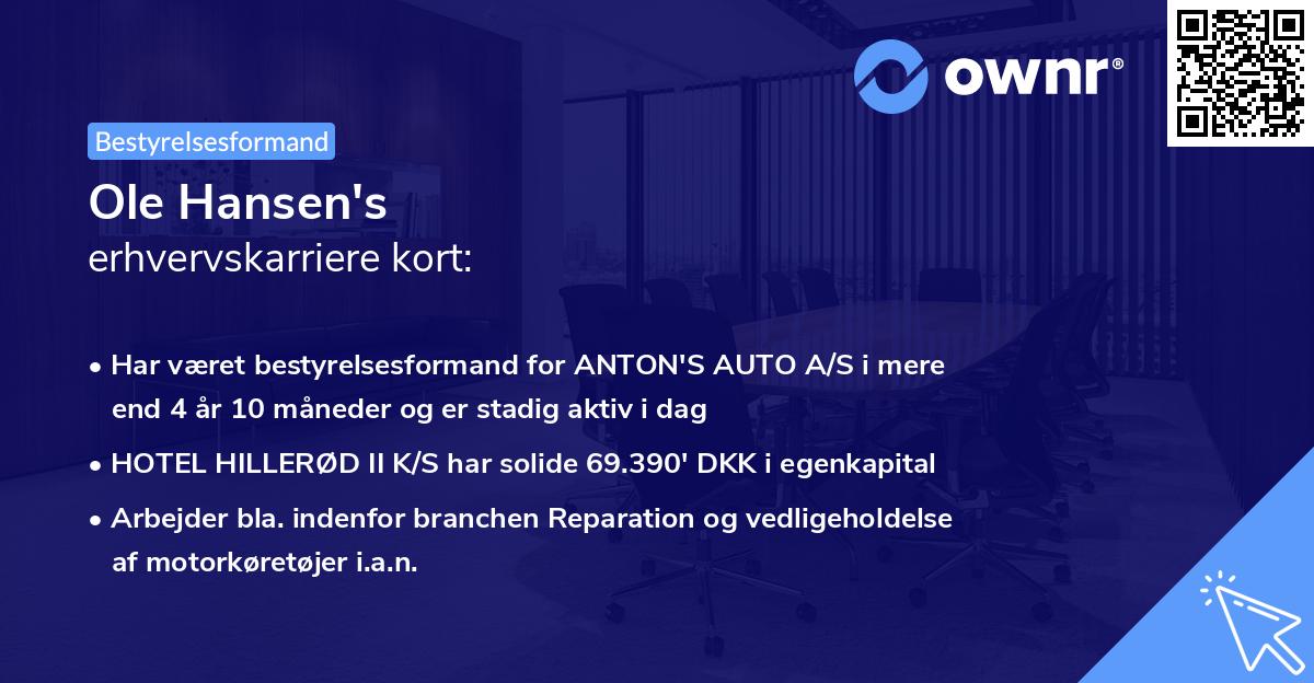 Ole Hansen's erhvervskarriere kort