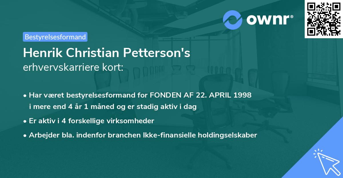 Henrik Christian Petterson's erhvervskarriere kort