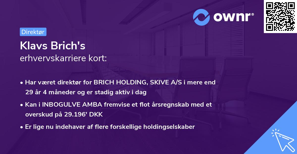 Klavs Brich's erhvervskarriere kort