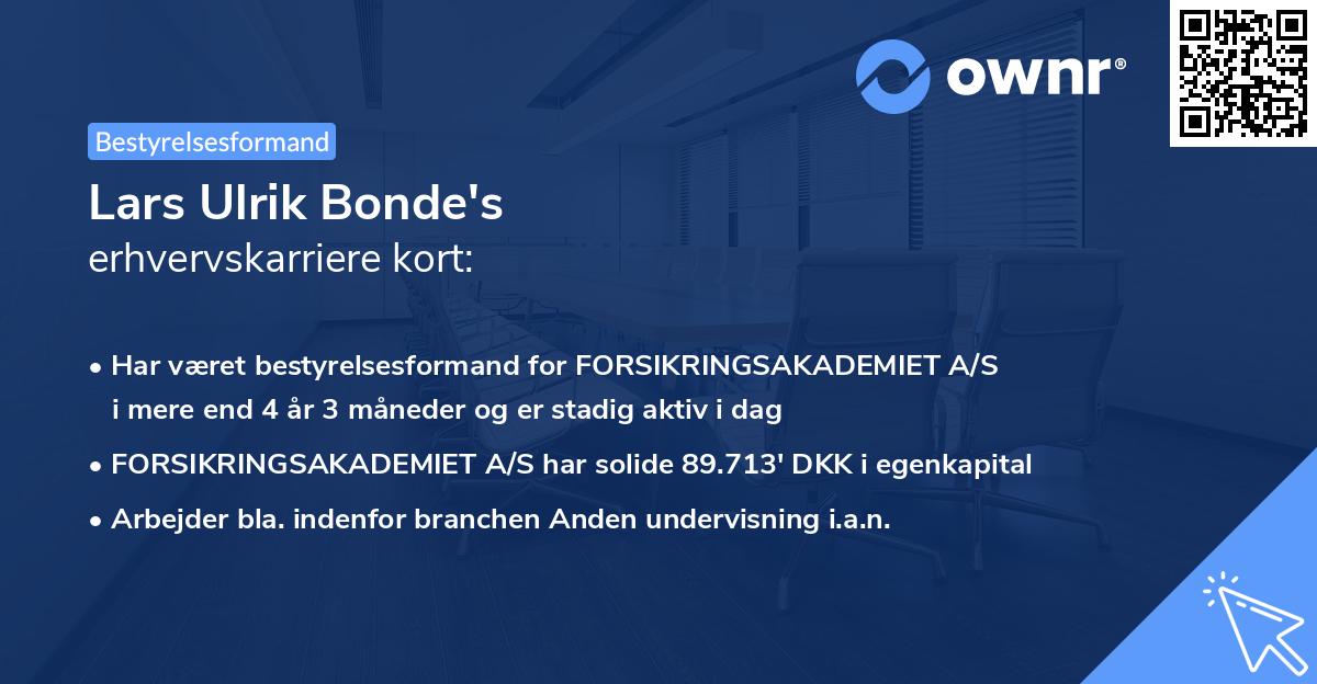 Lars Ulrik Bonde's erhvervskarriere kort