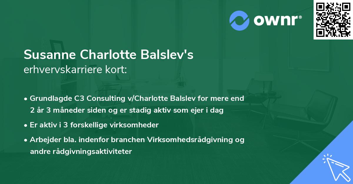 Susanne Charlotte Balslev's erhvervskarriere kort