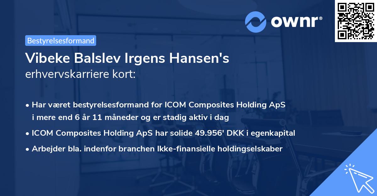 Vibeke Balslev Irgens Hansen's erhvervskarriere kort