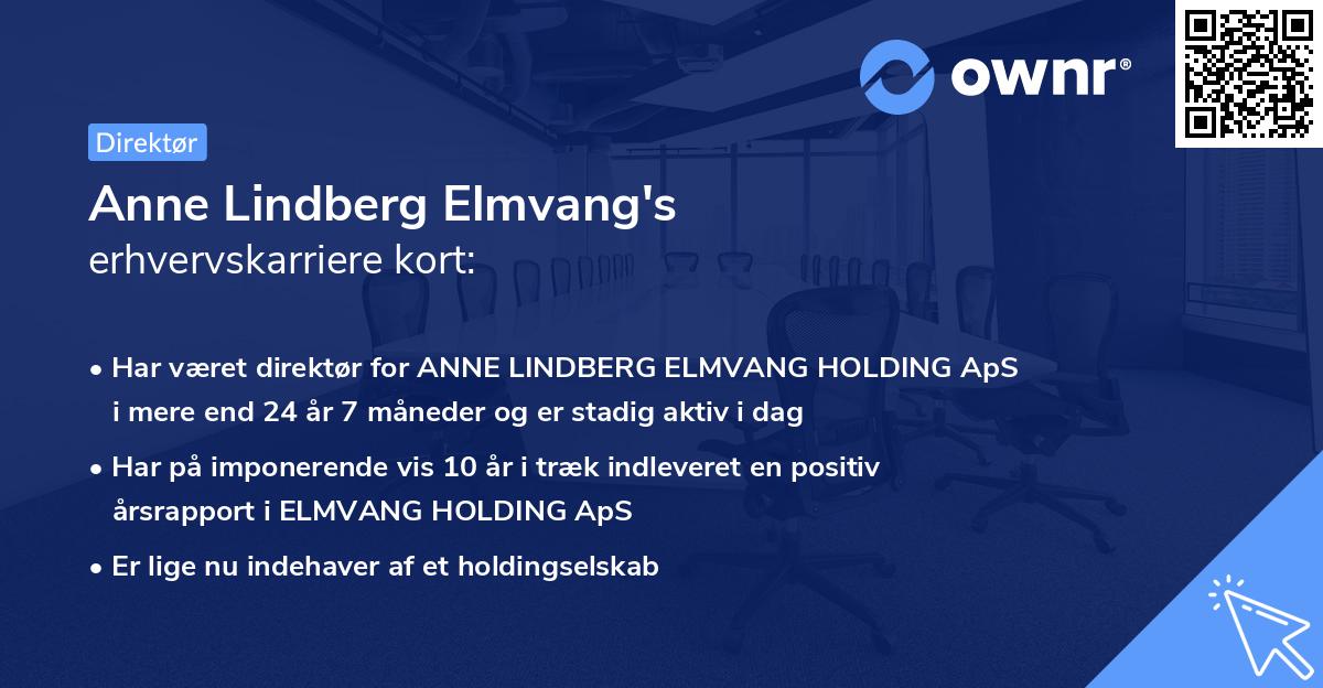 Anne Lindberg Elmvang's erhvervskarriere kort