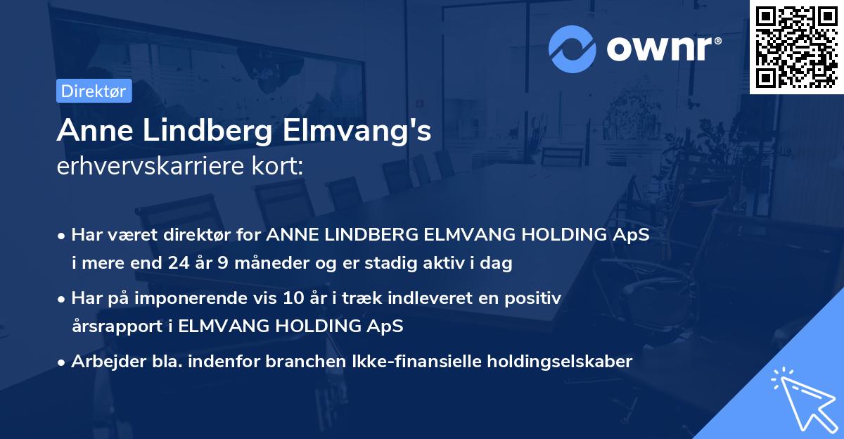 Anne Lindberg Elmvang's erhvervskarriere kort