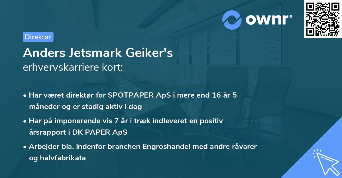 Anders Jetsmark Geiker's erhvervskarriere kort