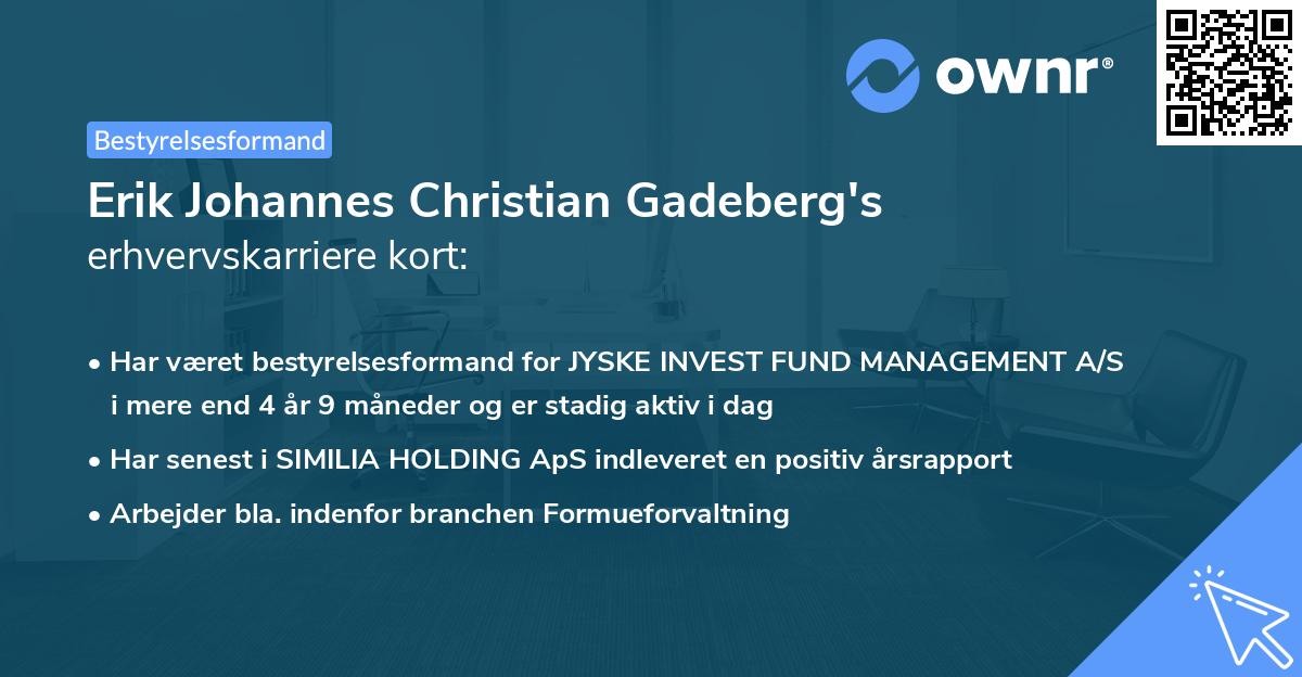 Erik Johannes Christian Gadeberg's erhvervskarriere kort