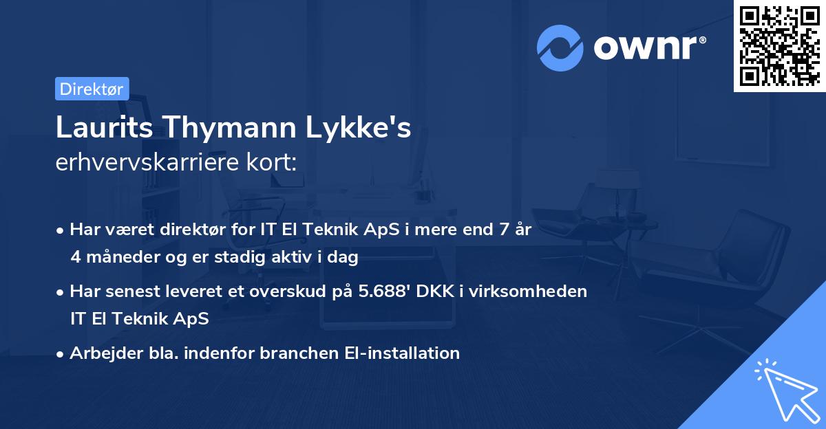 Laurits Thymann Lykke's erhvervskarriere kort