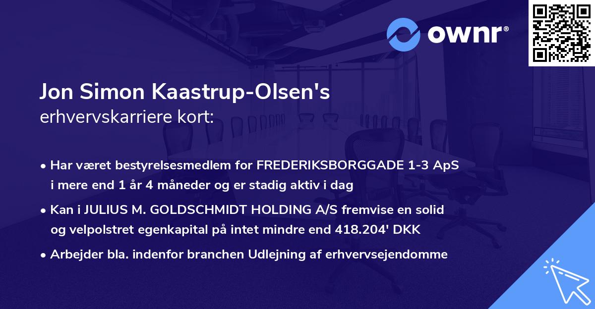 Jon Simon Kaastrup-Olsen's erhvervskarriere kort