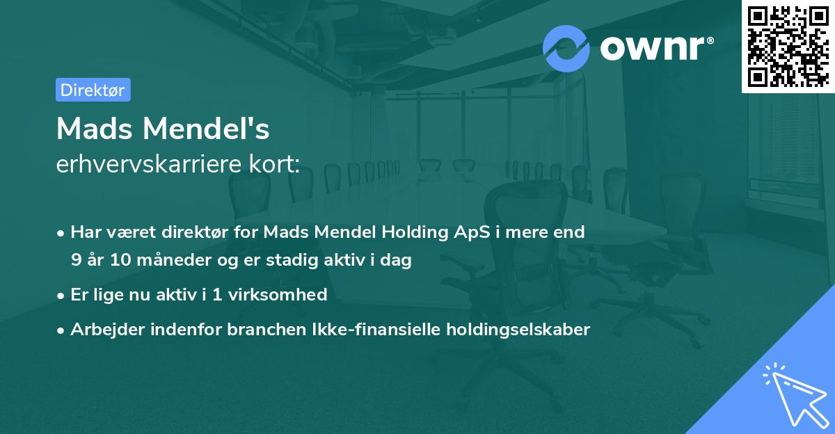 Mads Mendel's erhvervskarriere kort