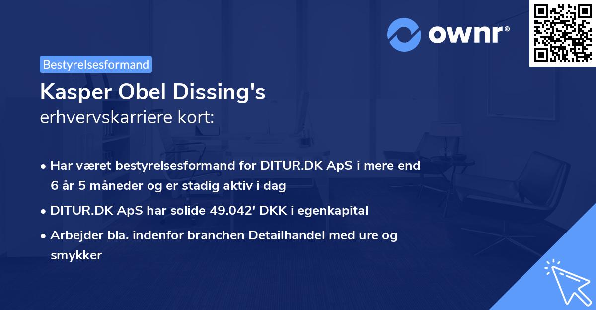 Kasper Obel Dissing's erhvervskarriere kort