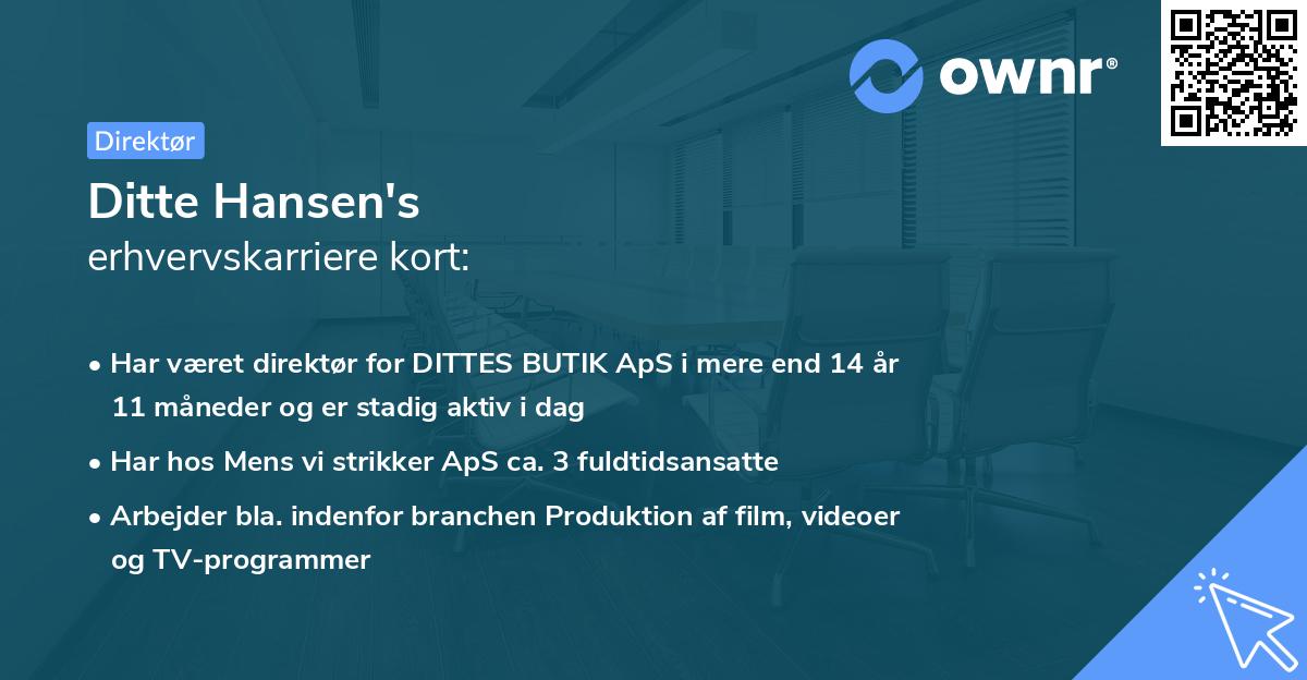 Ditte Hansen's erhvervskarriere kort