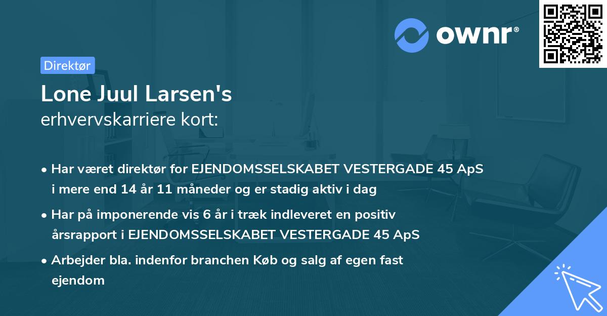 Lone Juul Larsen's erhvervskarriere kort