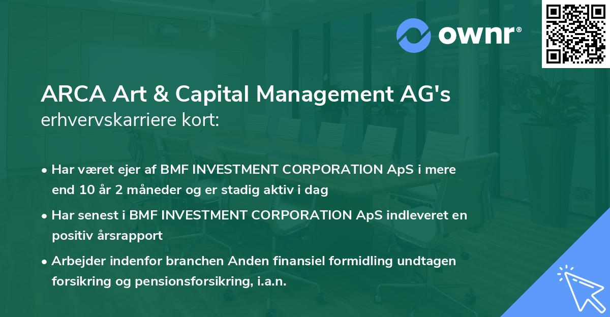 ARCA Art & Capital Management AG's erhvervskarriere kort