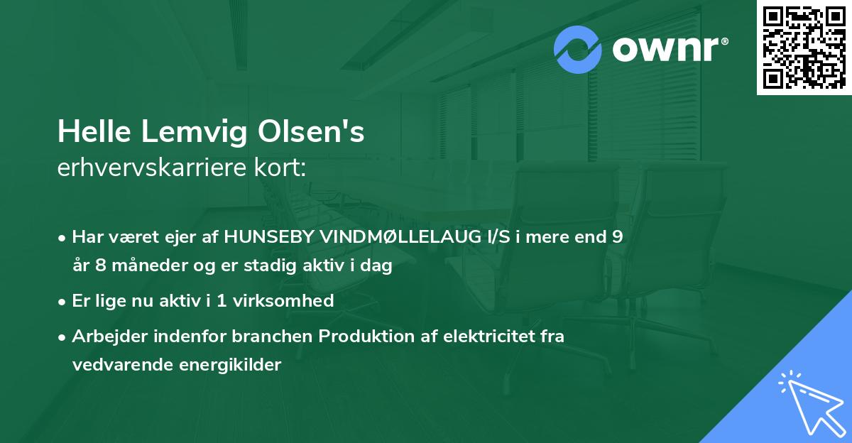 Helle Lemvig Olsen's erhvervskarriere kort