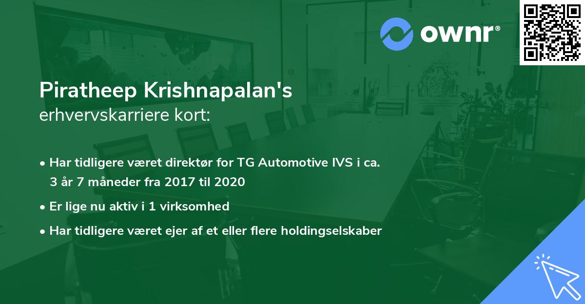 Piratheep Krishnapalan's erhvervskarriere kort