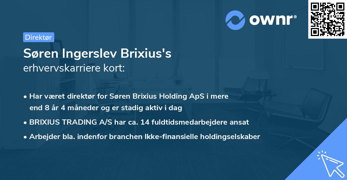 Søren Ingerslev Brixius's erhvervskarriere kort