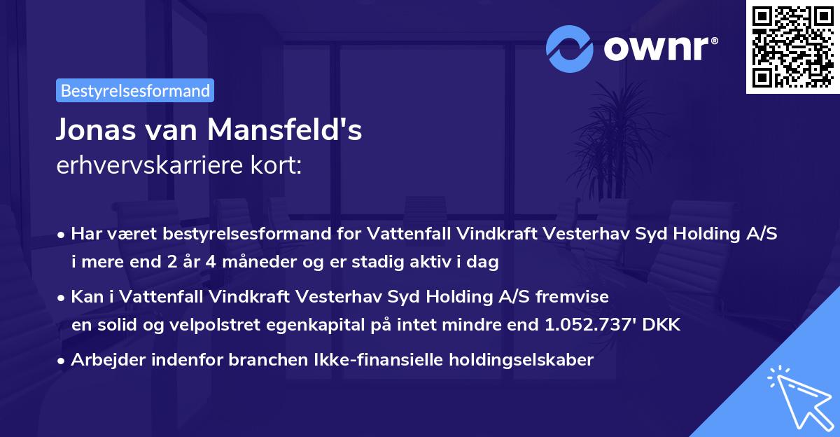 Jonas van Mansfeld's erhvervskarriere kort