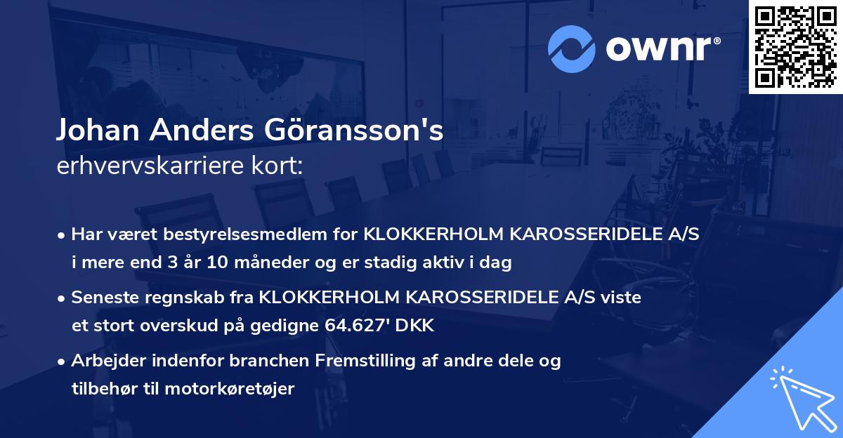 Johan Anders Göransson's erhvervskarriere kort