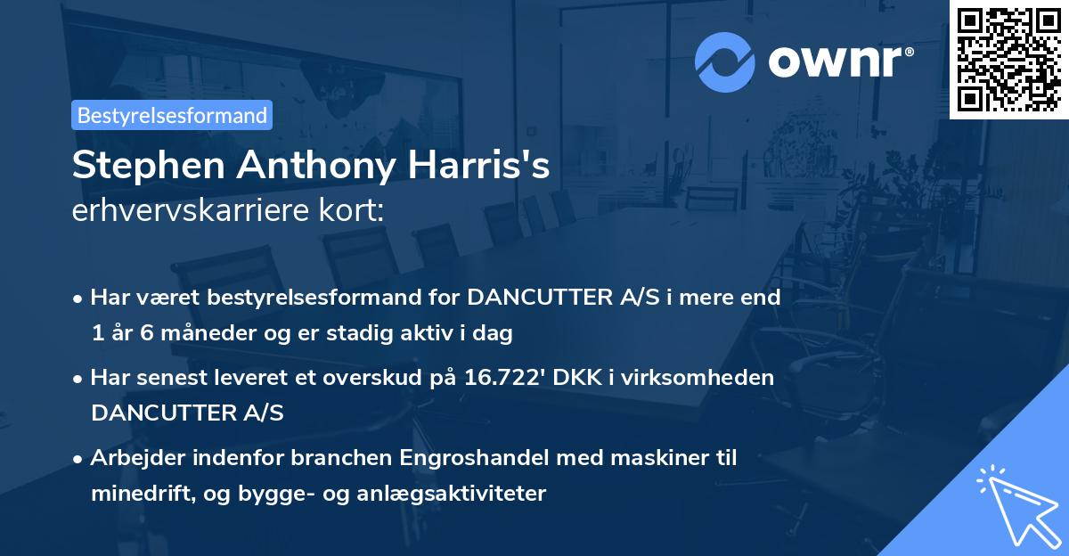 Stephen Anthony Harris's erhvervskarriere kort