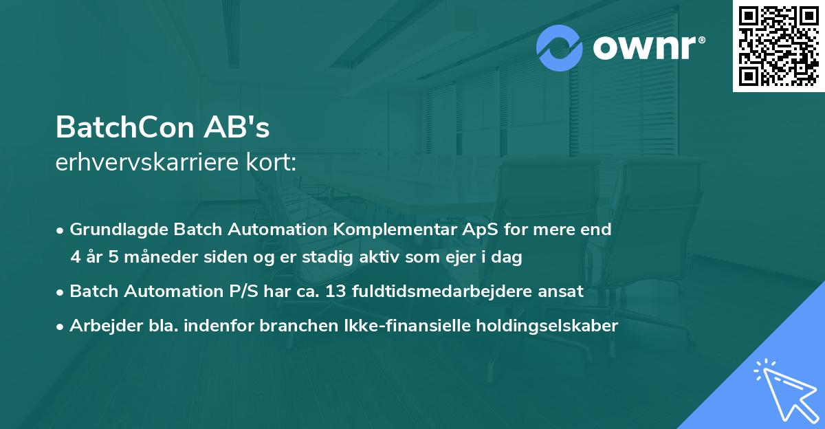 BatchCon AB's erhvervskarriere kort