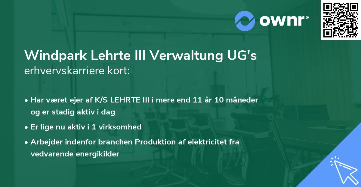 Windpark Lehrte III Verwaltung UG's erhvervskarriere kort