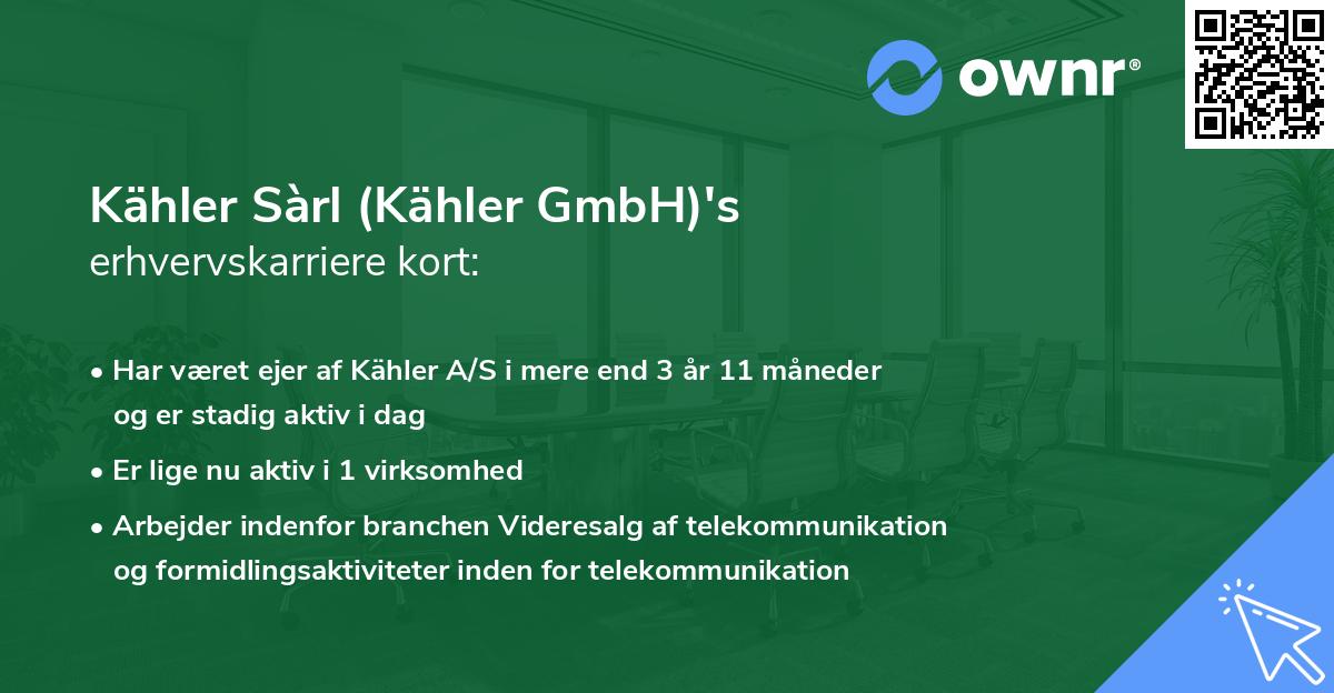 Kähler Sàrl (Kähler GmbH)'s erhvervskarriere kort