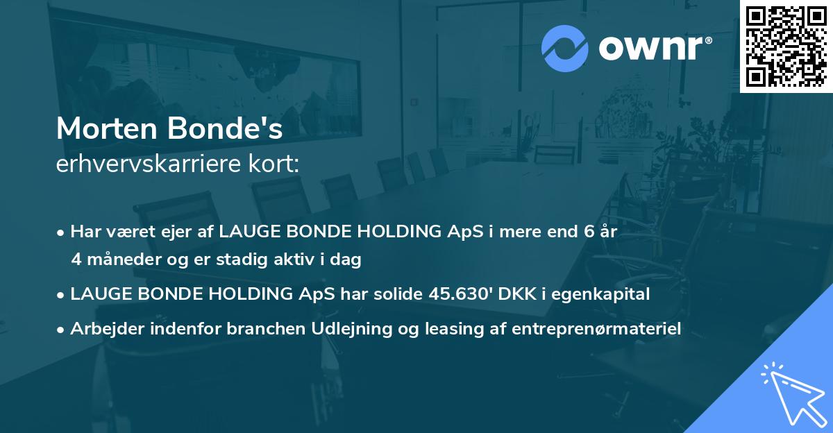 Morten Bonde's erhvervskarriere kort