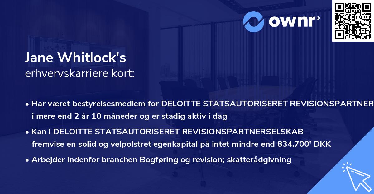 Jane Whitlock's erhvervskarriere kort