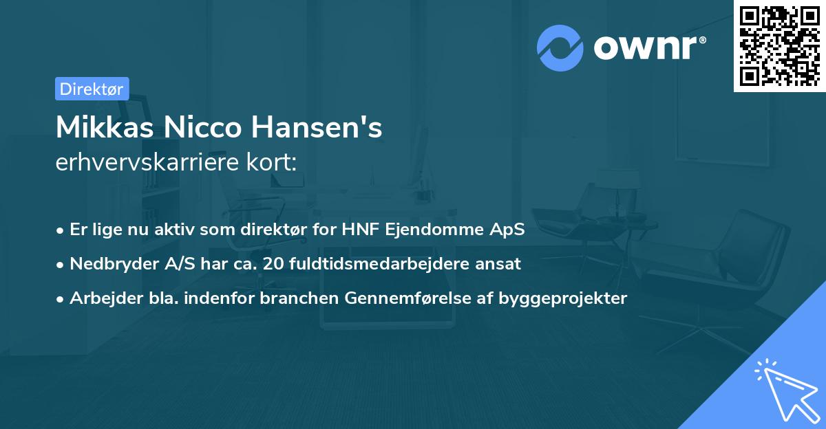 Mikkas Nicco Hansen's erhvervskarriere kort
