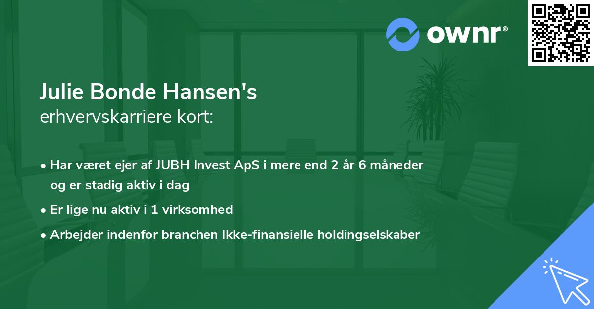 Julie Bonde Hansen's erhvervskarriere kort