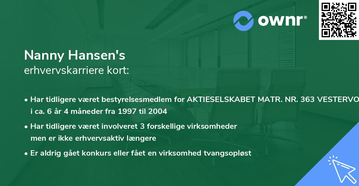 Nanny Hansen's erhvervskarriere kort