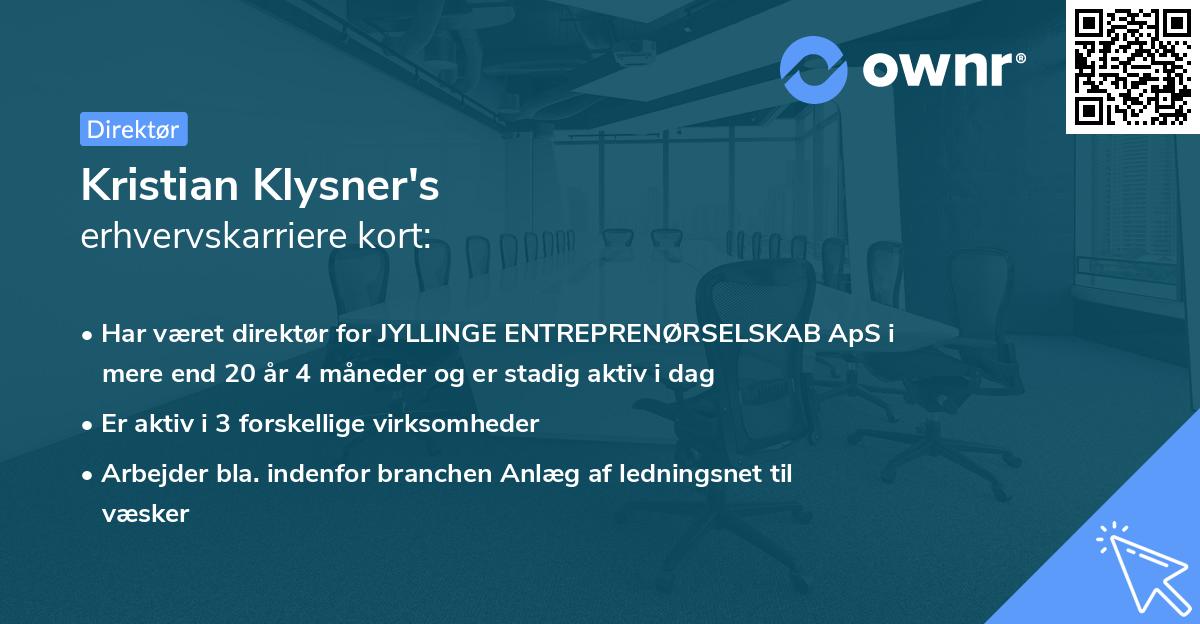 Kristian Klysner's erhvervskarriere kort