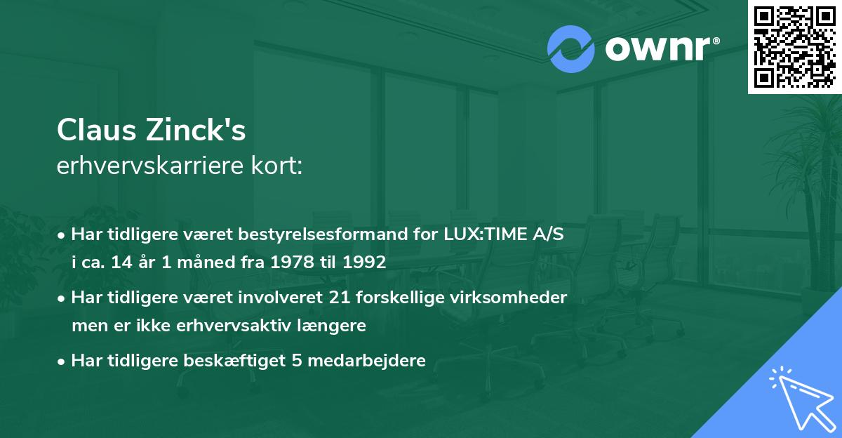 Claus Zinck's erhvervskarriere kort