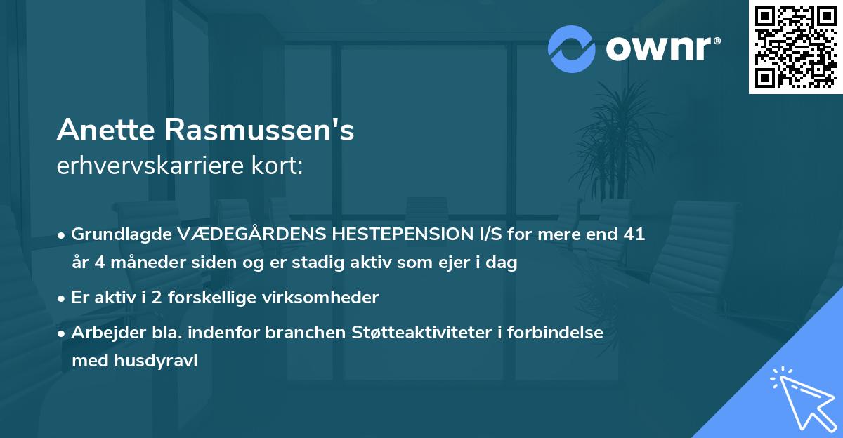 Anette Rasmussen's erhvervskarriere kort