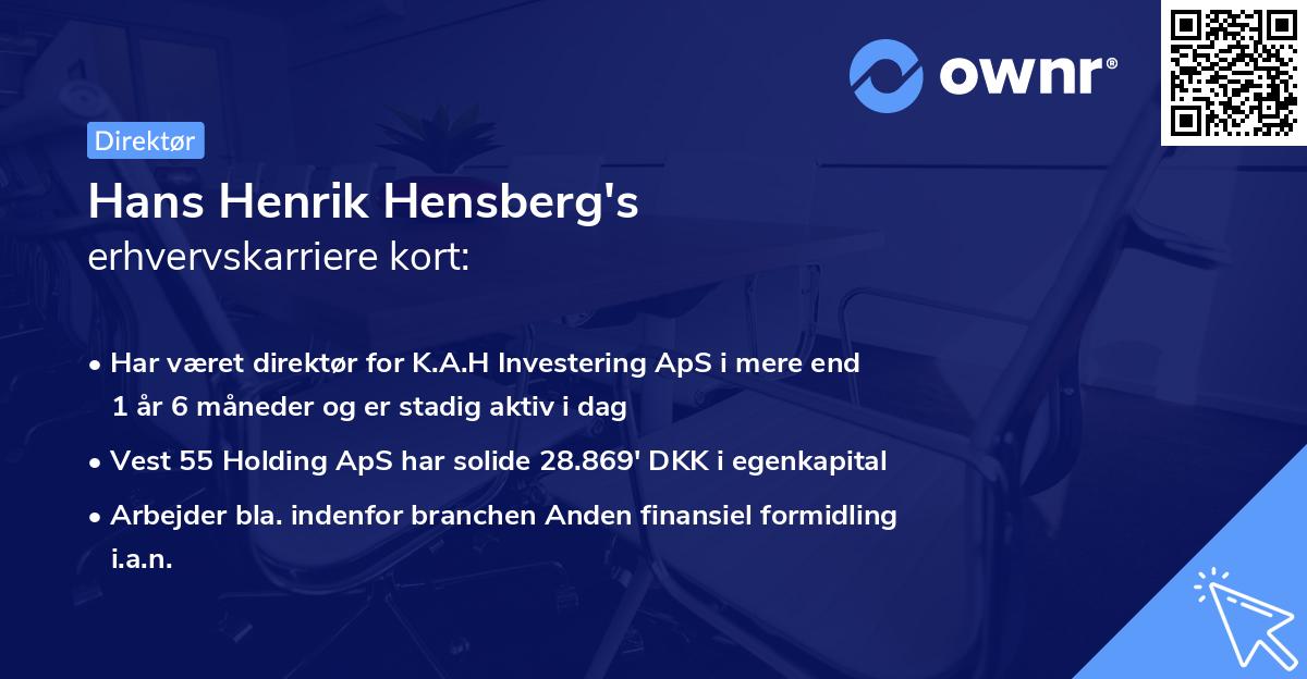 Hans Henrik Hensberg's erhvervskarriere kort