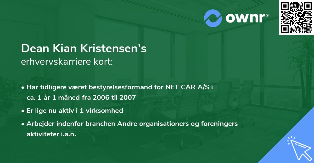 Dean Kian Kristensen's erhvervskarriere kort