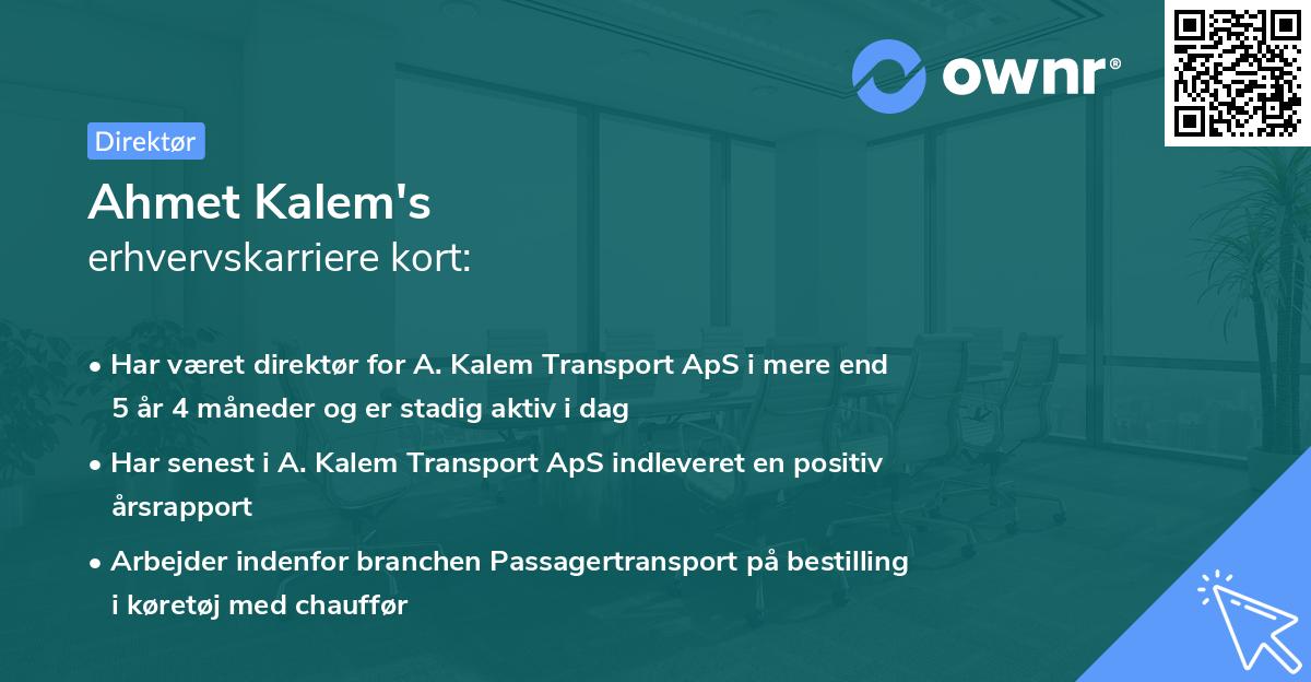 Ahmet Kalem's erhvervskarriere kort
